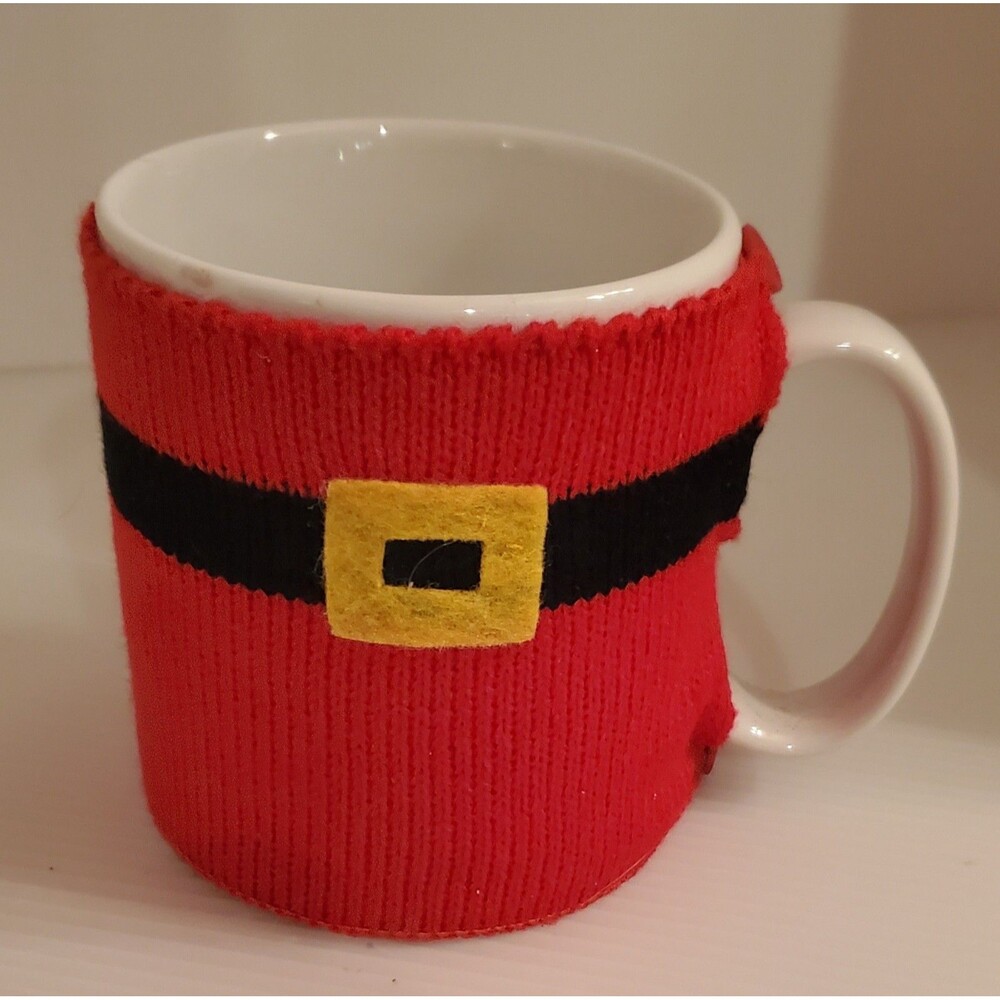 Pier 1 Imports SANTA Coffee Mug Tea Cup Christmas Button On Sweater Removable 4"